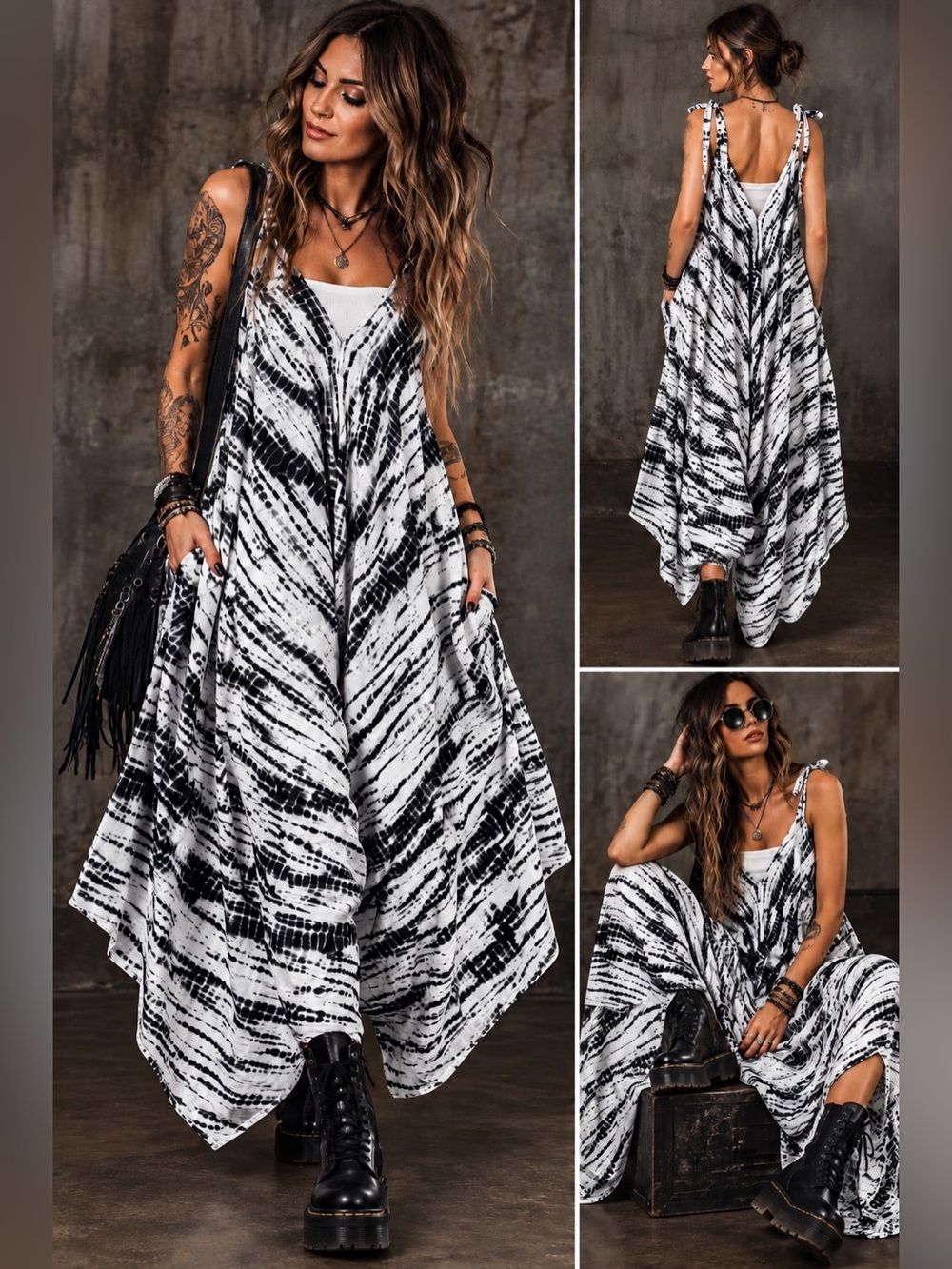 Rhea Salvo Black & White Tie-Dye Jumpsuit – S/M – NWT